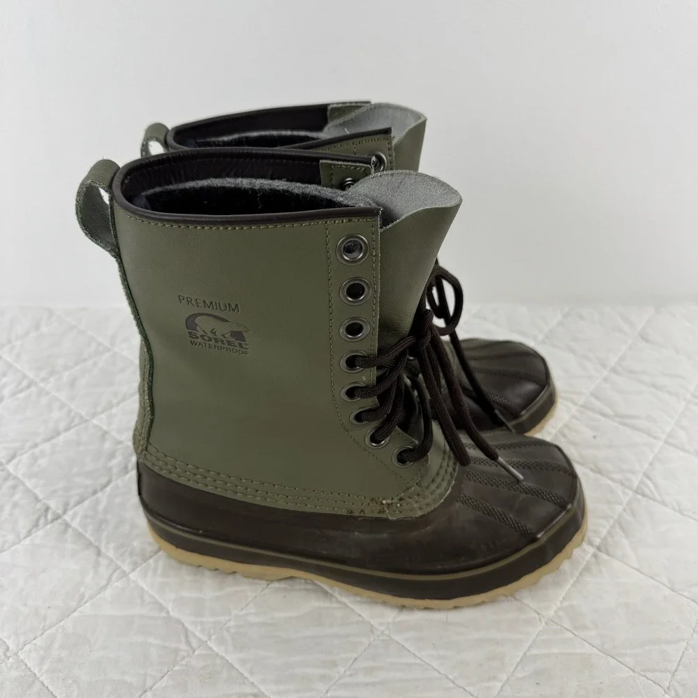 Sorel 1964 Premium Waterproof Duck Boots‎ Olive Green Brown NL1330-340 Womens 6